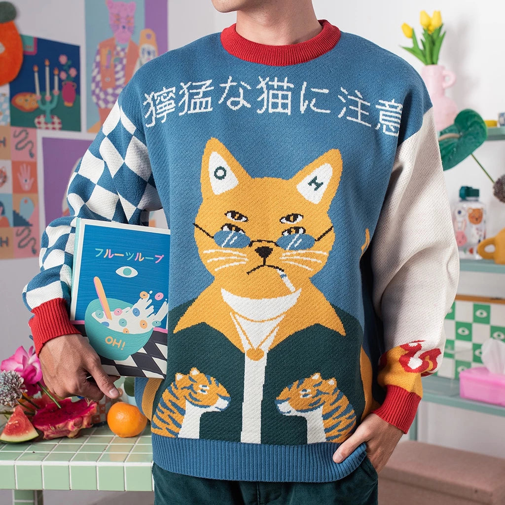 OH.IRV - Burning Cat Knitted Sweater