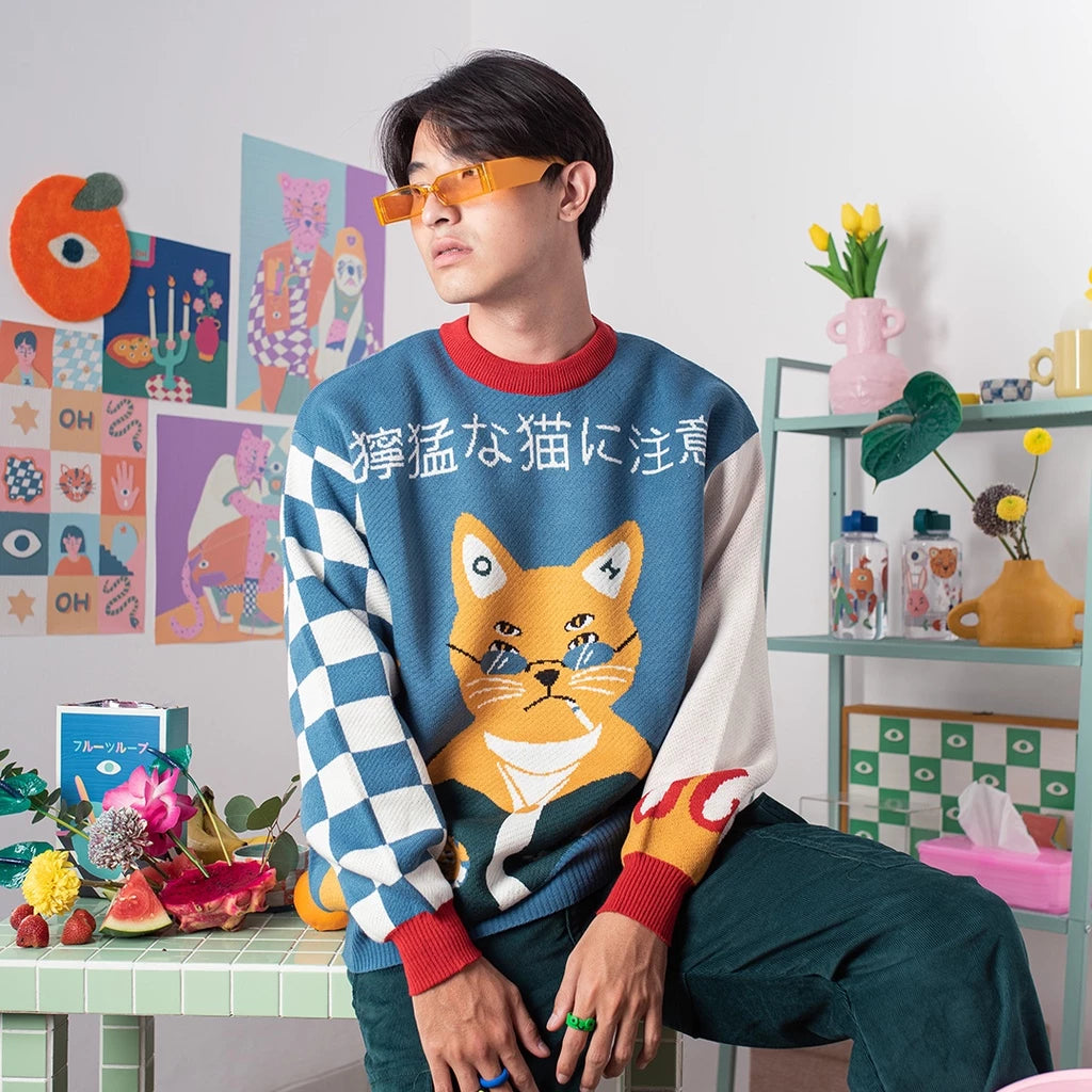 OH.IRV - Burning Cat Knitted Sweater