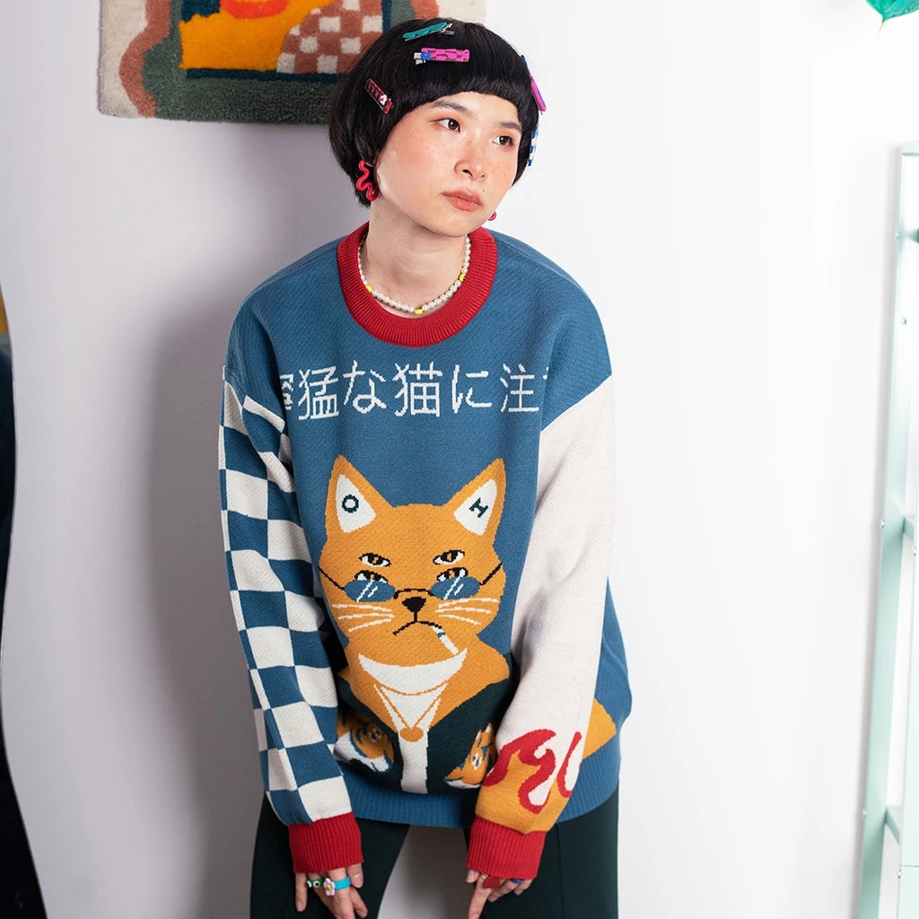 OH.IRV - Burning Cat Knitted Sweater